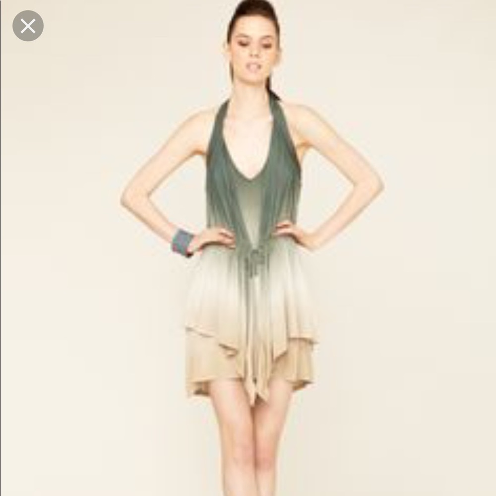 Halter Ombre Green to Cream Layered Mini Dress